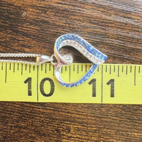 VTG Sterling Silver 925 Blue & White CZ Heart Pendant Necklace Size 20" Length - Picture 11 of 12